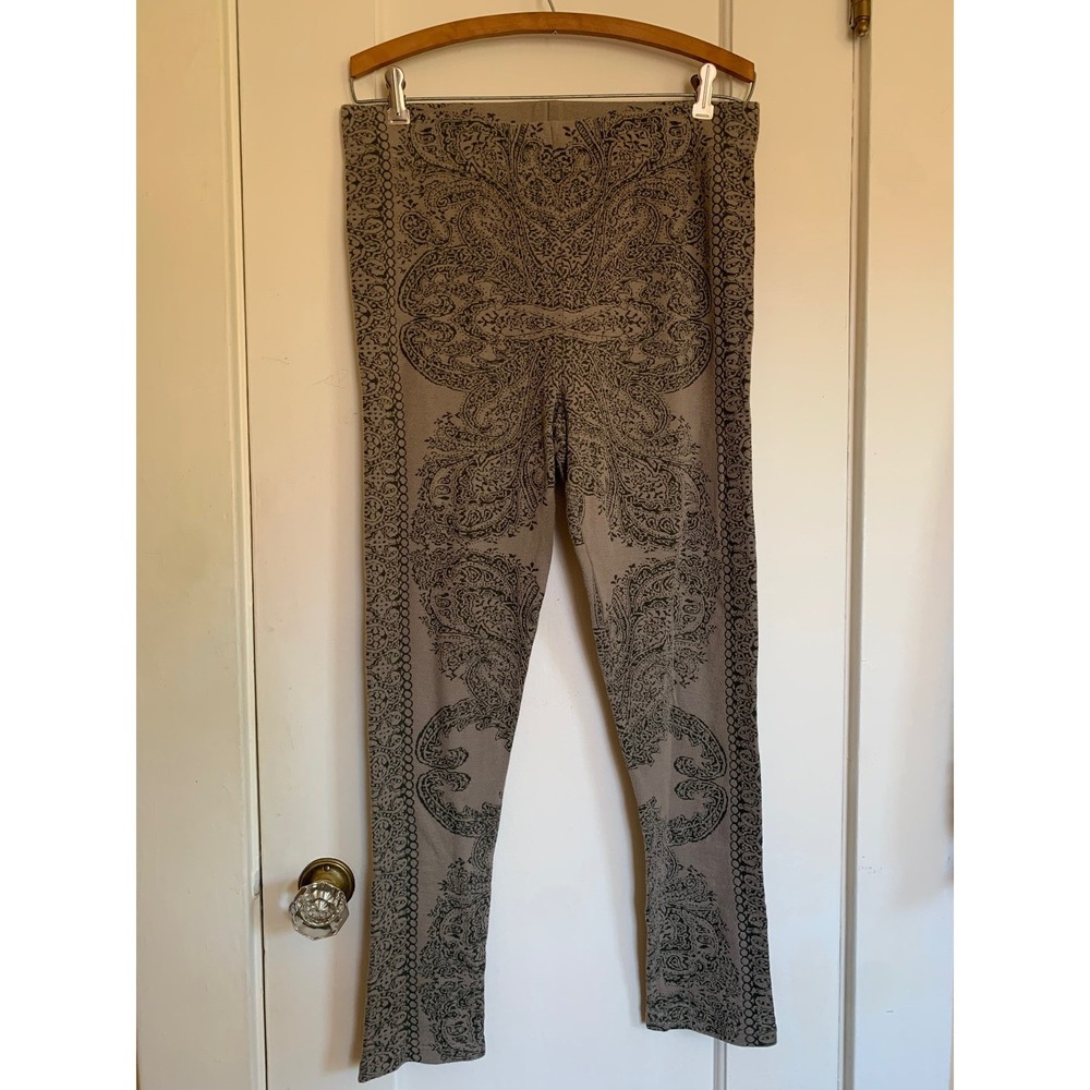 Free People Womens Paisley Knit Leggings Beige Green Cotton Blend Pull On